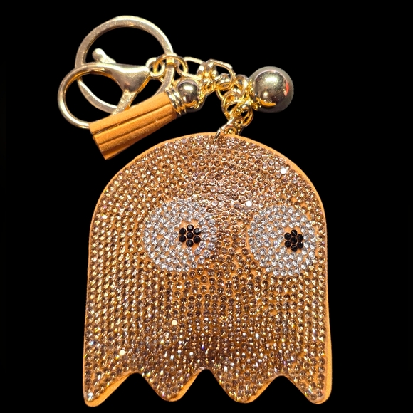 Gold Rhinestone Pacman Ghost Keychain - Picture 1 of 2